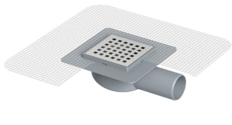 10x10 STANDART PLASTİK ÇERÇEVE VE IZGARALI PASLANMAZ IZGARALI YALITIM ETEKLİ S SİFONLU FİLELİ SÜZGEÇ